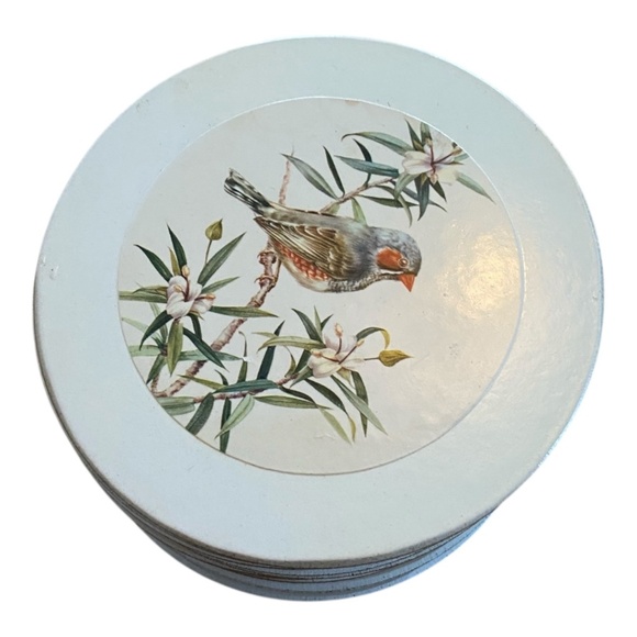 Vintage English cork bottom coaster with a bird theme, 12 pcs - Picture 10 of 16